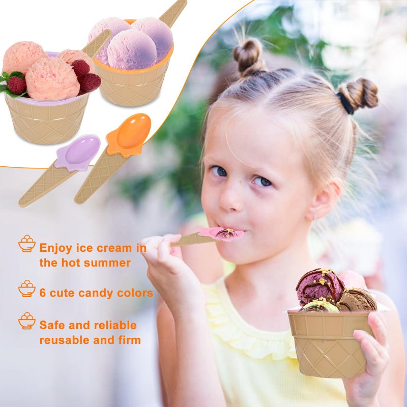 Hbaushun 26 Pack Plastic Ice Cream Bowls with Spoons,Reusable Plastic ice Cream Cups,Cartoon Candy Colorice Cream Bowls Set for Sundae Frozen Yogurt Summer Holiday Parties - Image 4